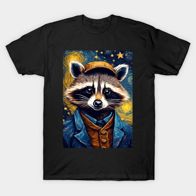 Cool Raccoon Animal  Portrait Painting in a Van Gogh Starry Night Art Style T-Shirt by Art-Jiyuu